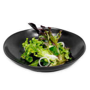 Mixed Greens Salad on a black plate